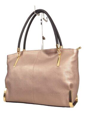 FOXER Large Split Leather Shoulder Tote in Metallic Champagne